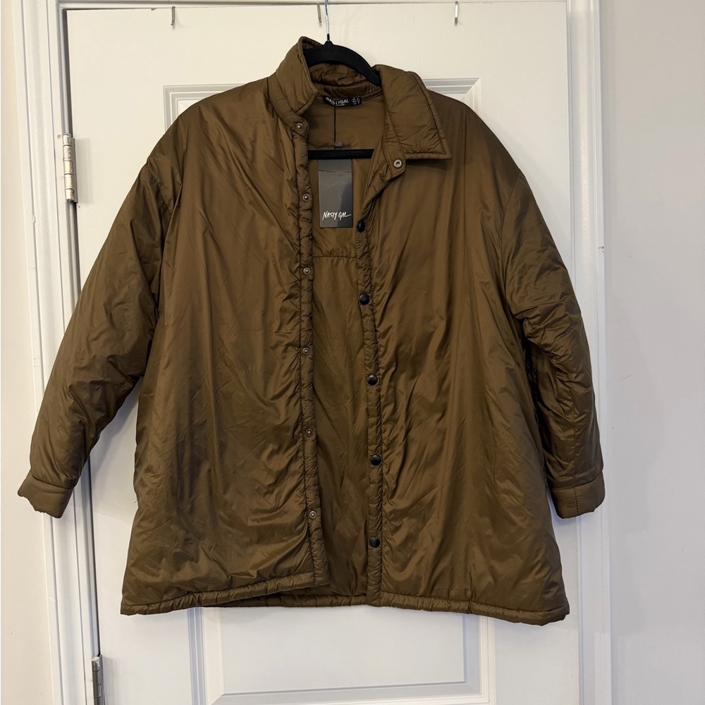 Nasty Gal Olive Puffer Jacket
